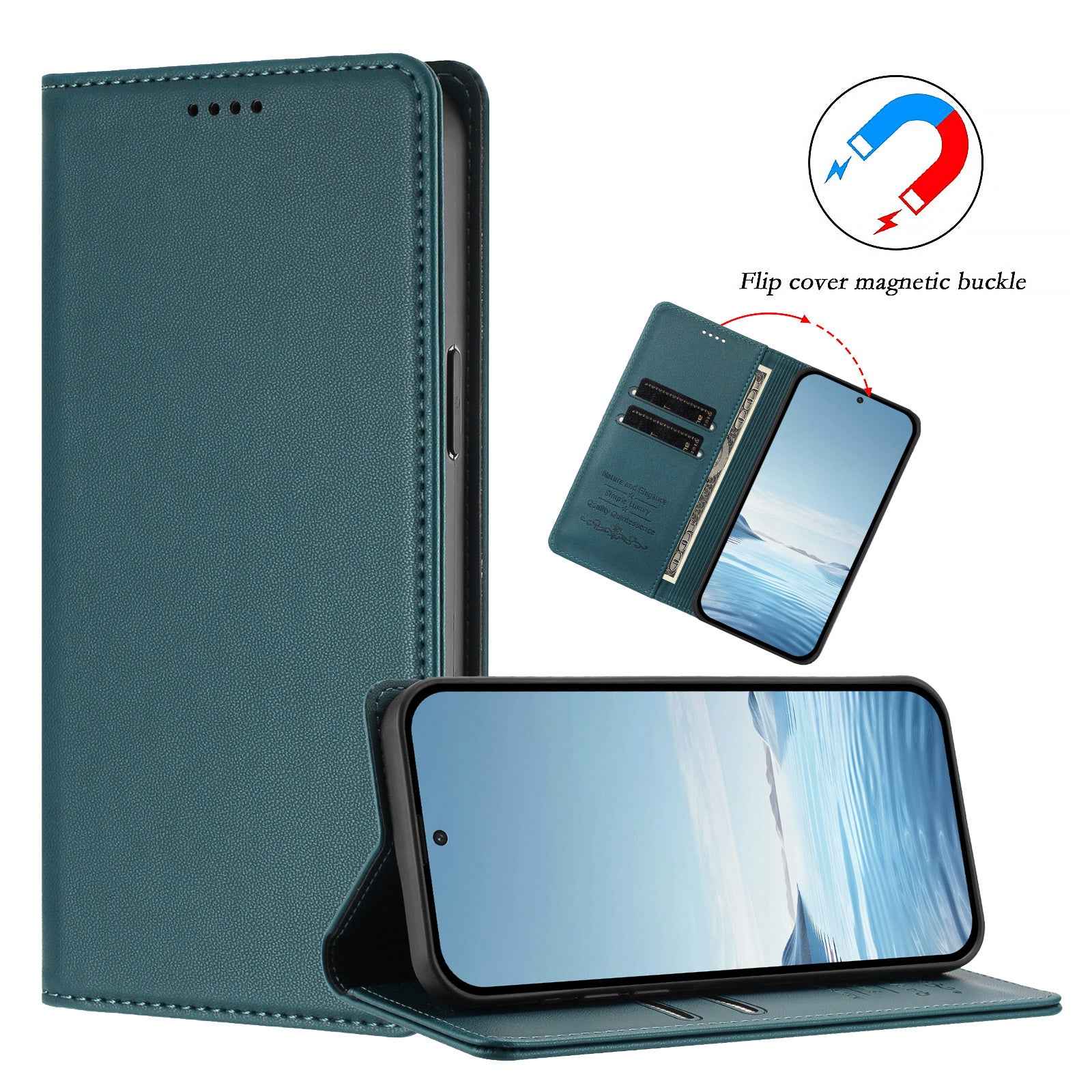 For Xiaomi 17 Ultra 5G Leather Wallet Case Magnetic Closure RFID Blocking Phone Cover - Dark Green