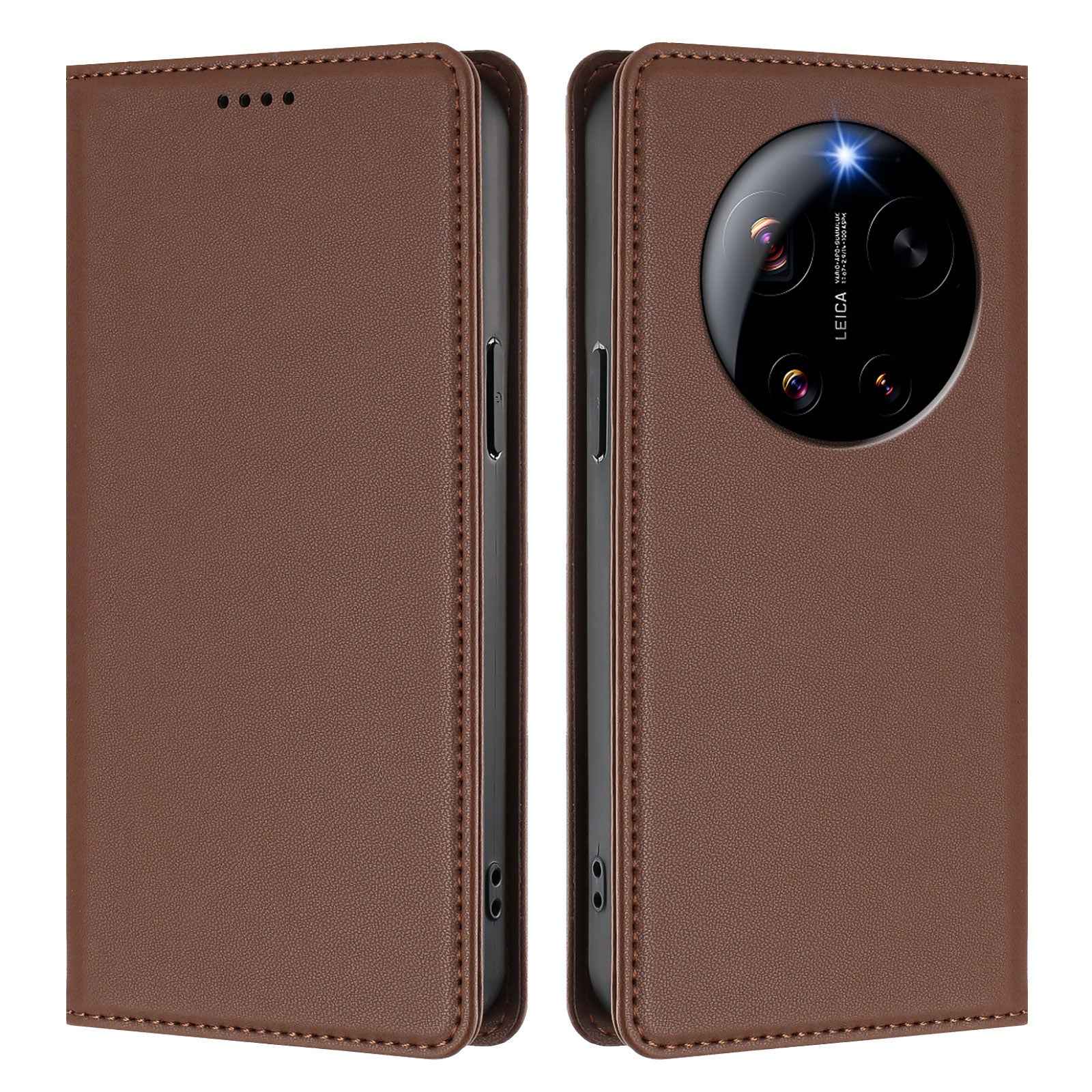 For Xiaomi 17 Ultra 5G Leather Wallet Case Magnetic Closure RFID Blocking Phone Cover - Brown