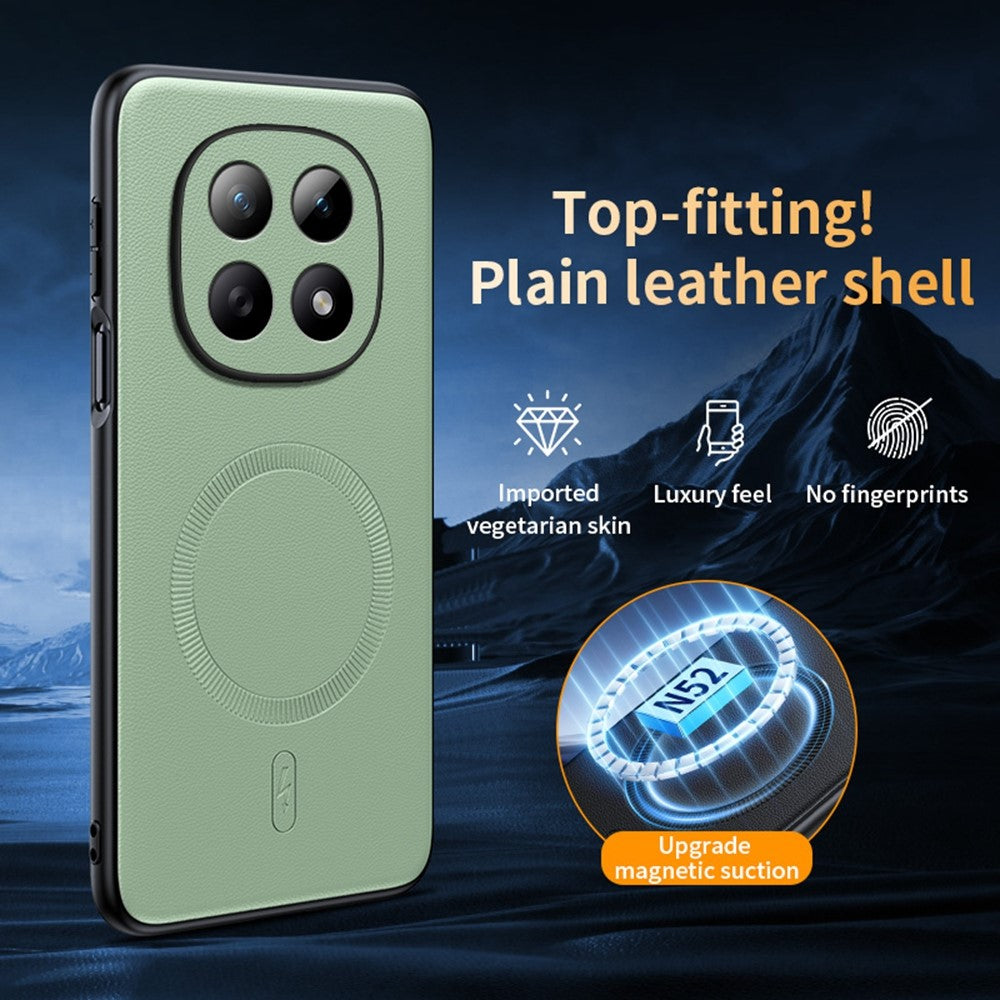 For Xiaomi Redmi Note 15 4G (Global) Magnetic Case Leather Coated TPU + PC Phone Cover - Green