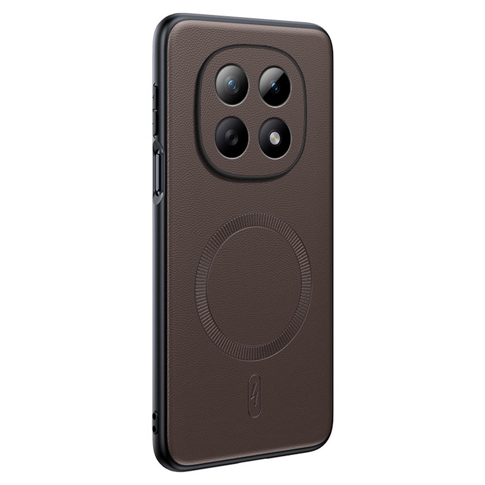 For Xiaomi Redmi Note 15 4G (Global) Magnetic Case Leather Coated TPU + PC Phone Cover - Brown