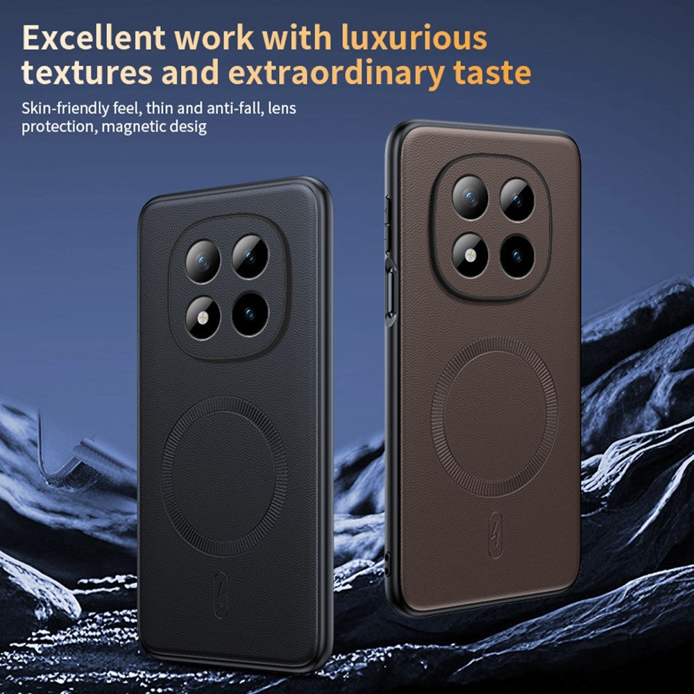 For Xiaomi Redmi Note 15 Pro 4G (Global) Magnetic Case Leather Coated TPU + PC Phone Cover - Brown