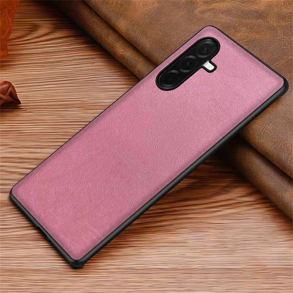 For Samsung Galaxy A57 5G Case Silk-Textured PU Leather Coated PC TPU Protective Phone Back Cover - Pink