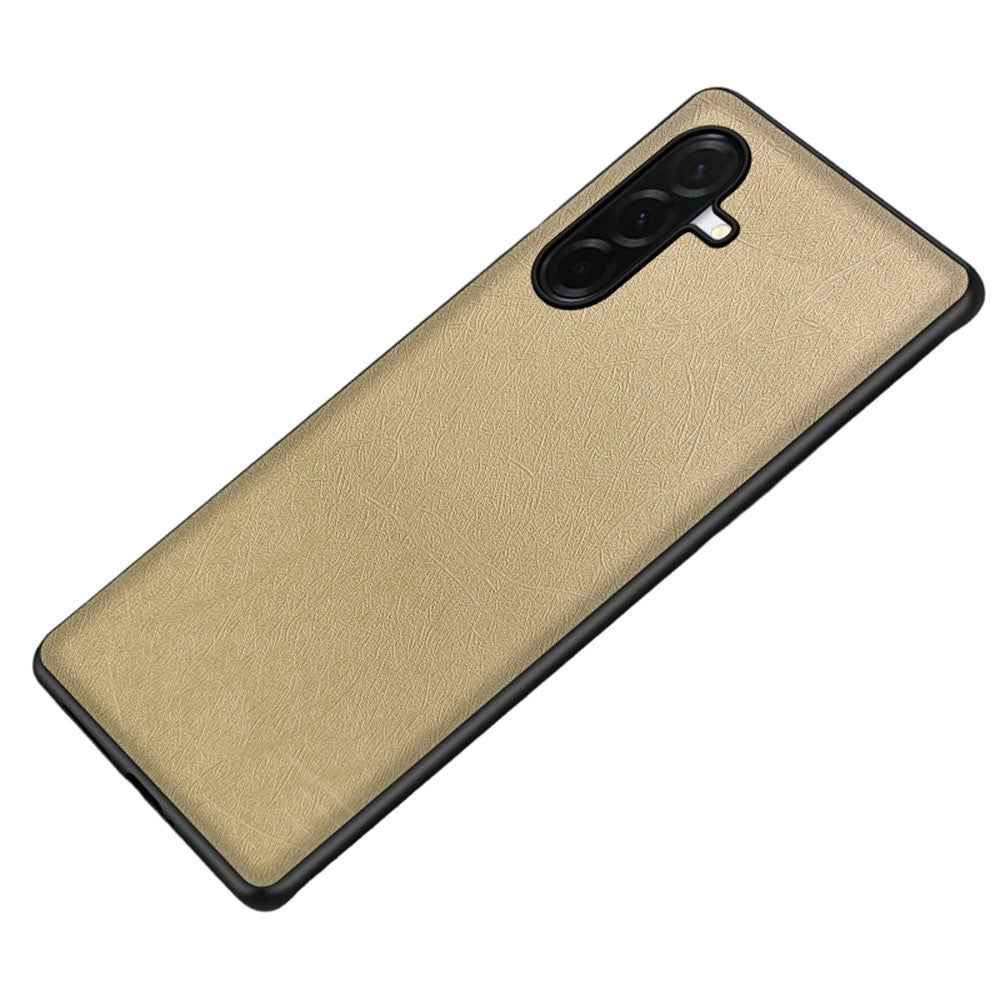 For Samsung Galaxy A57 5G Case Silk-Textured PU Leather Coated PC TPU Protective Phone Back Cover - Gold