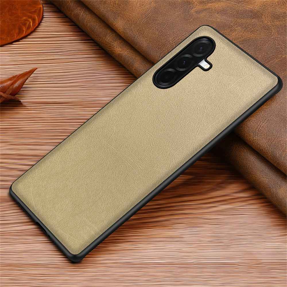 For Samsung Galaxy A57 5G Case Silk-Textured PU Leather Coated PC TPU Protective Phone Back Cover - Gold
