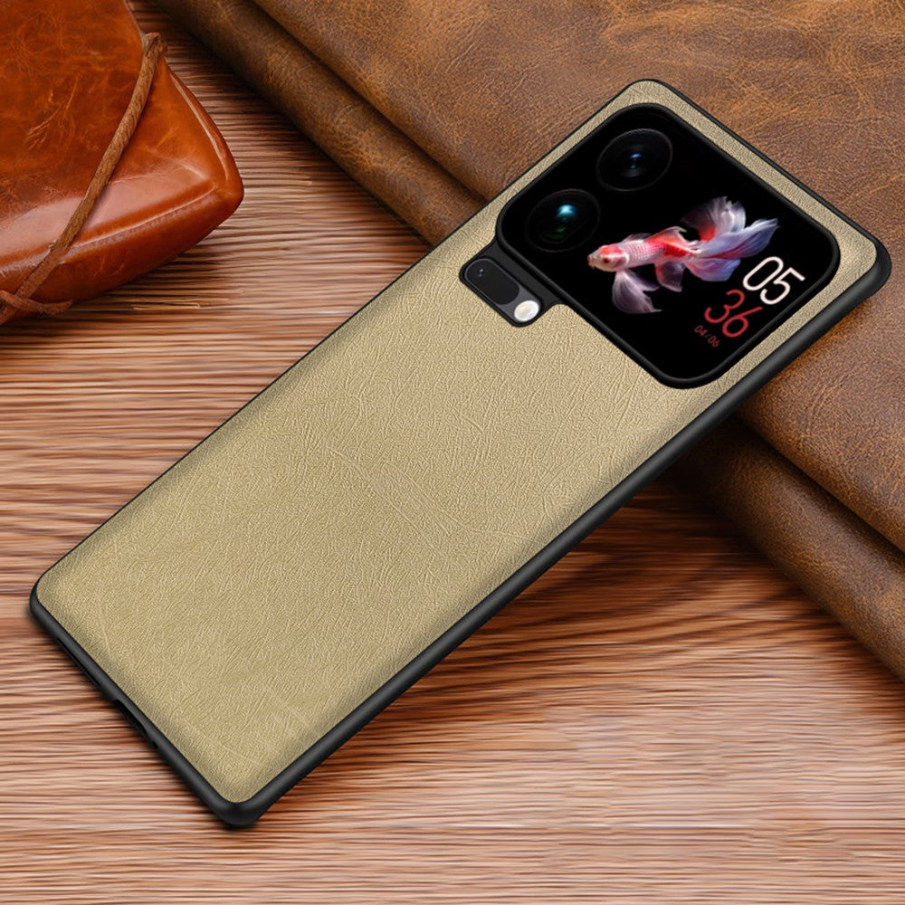 For Xiaomi 17 Pro Max Case Silk-Textured PU Leather Coated PC TPU Protective Phone Back Cover - Gold