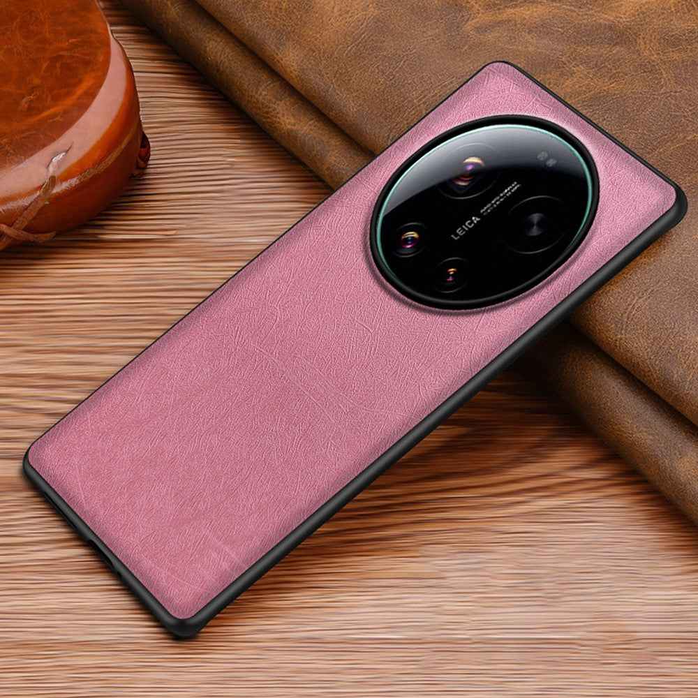 For Xiaomi 17 Ultra 5G Case Silk-Textured PU Leather Coated PC TPU Protective Phone Back Cover - Pink
