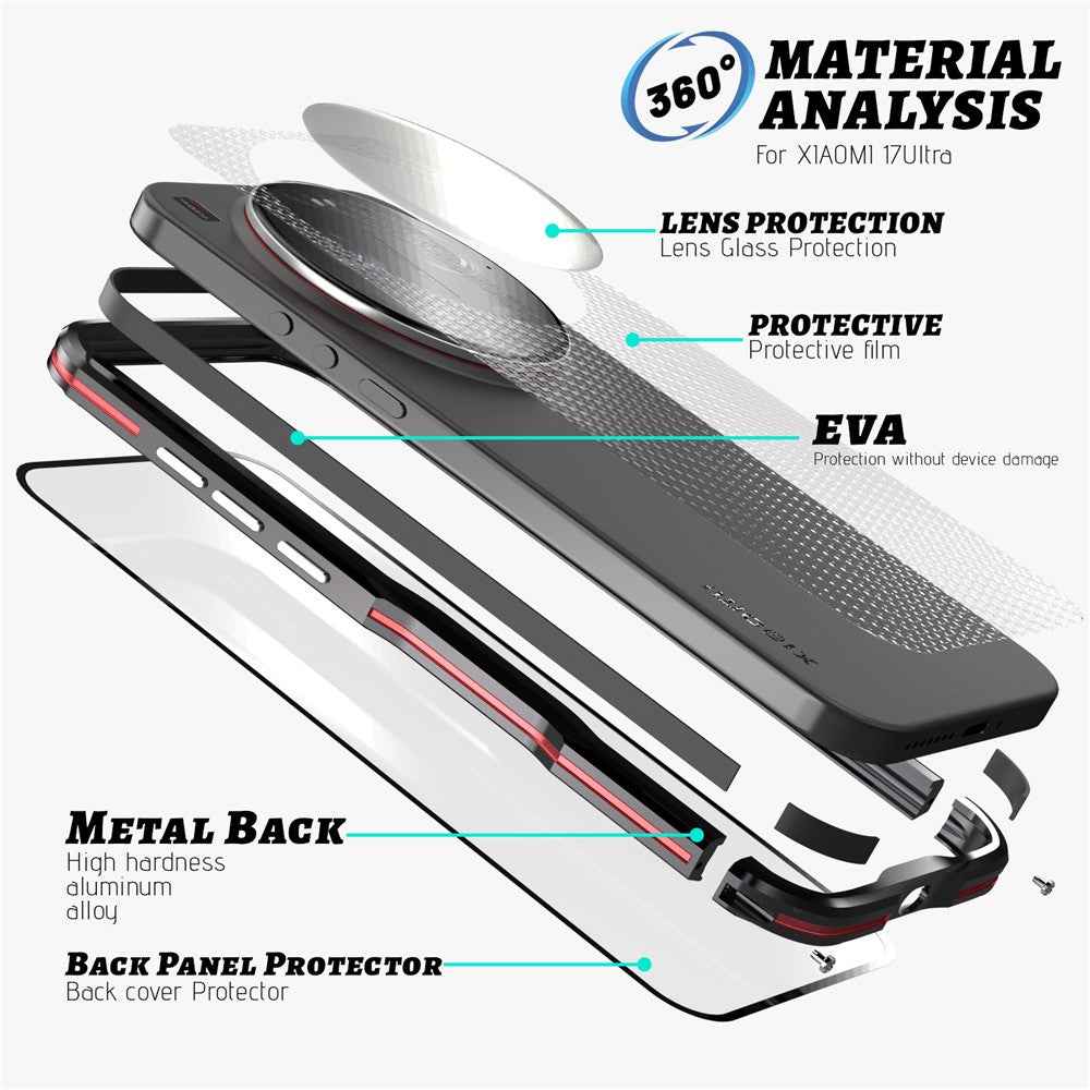 LUPHIE For Xiaomi 17 Ultra 5G Case Metal Bumper Frame Shockproof Phone Cover - Black