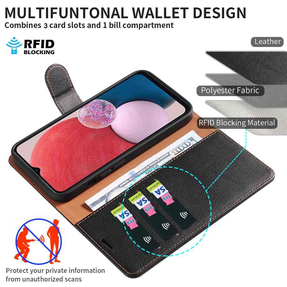 For Samsung Galaxy A57 5G Case Magnetic RFID Blocking Leather Phone Wallet Cover - Brown