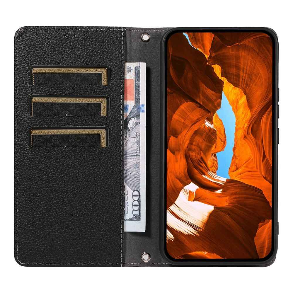 For Samsung Galaxy A57 5G Case Magnetic Litchi Texture Wallet Leather Phone Cover with Wrist Strap - Baby Blue