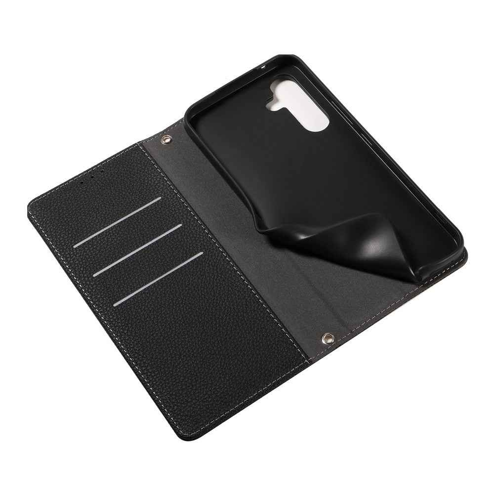 For Samsung Galaxy A57 5G Case Magnetic Litchi Texture Wallet Leather Phone Cover with Wrist Strap - Baby Blue