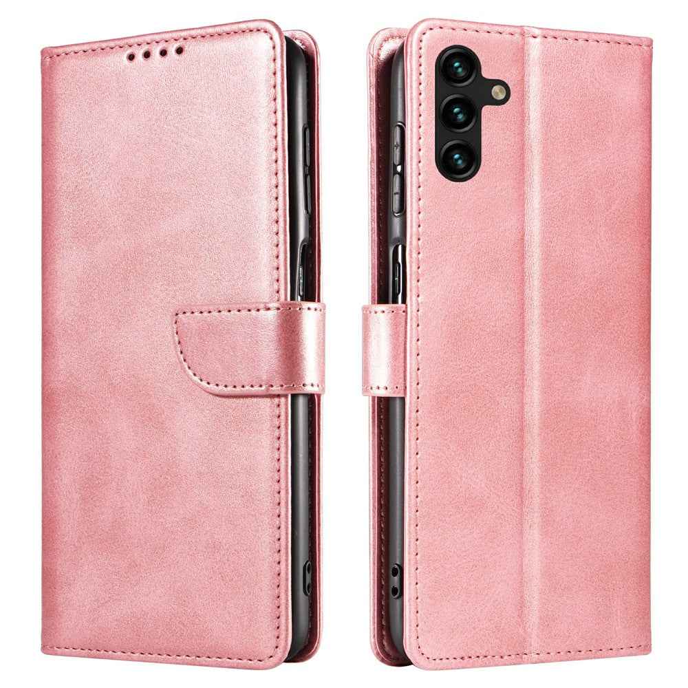 For Samsung Galaxy A57 5G Case Leather Stand Phone Shell with Magnetic Closure - Rose Gold