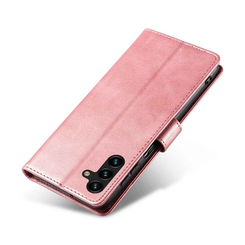 For Samsung Galaxy A57 5G Case Leather Stand Phone Shell with Magnetic Closure - Rose Gold