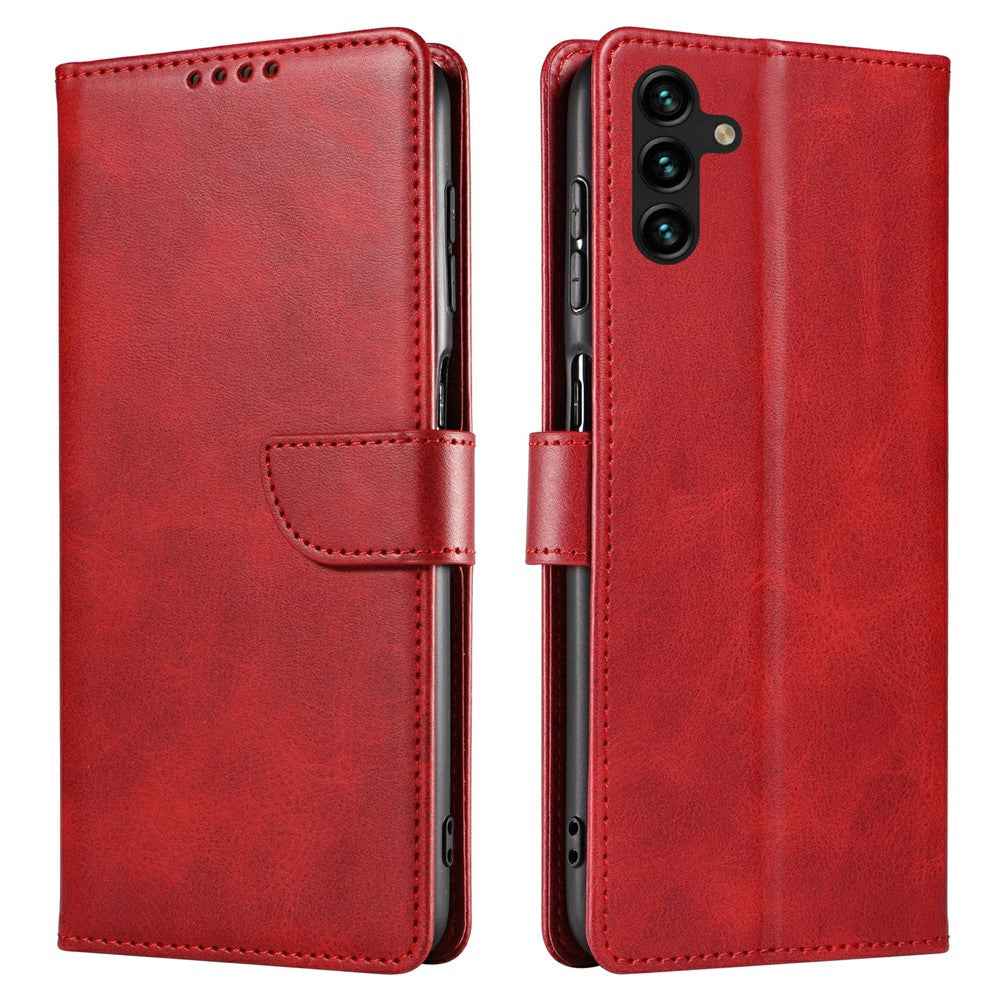 For Samsung Galaxy A57 5G Case Leather Stand Phone Shell with Magnetic Closure - Red