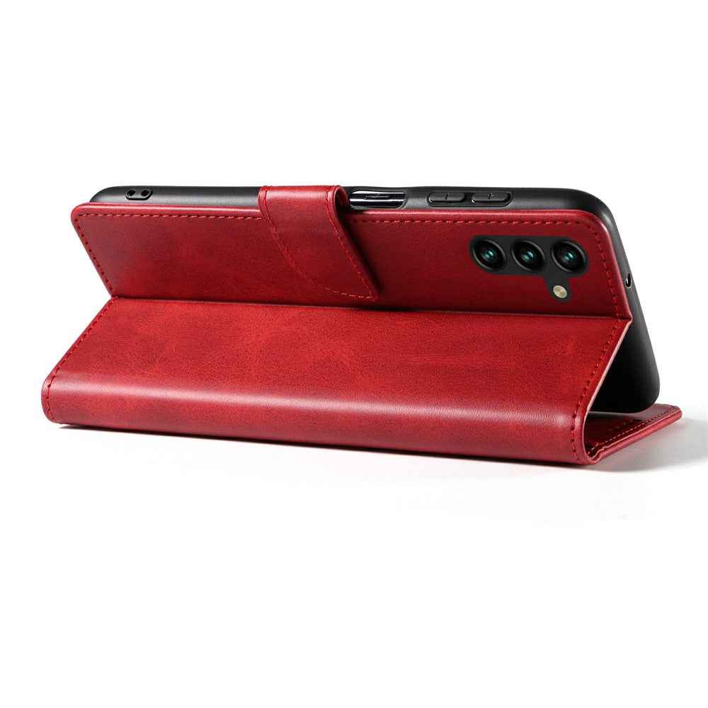 For Samsung Galaxy A57 5G Case Leather Stand Phone Shell with Magnetic Closure - Red