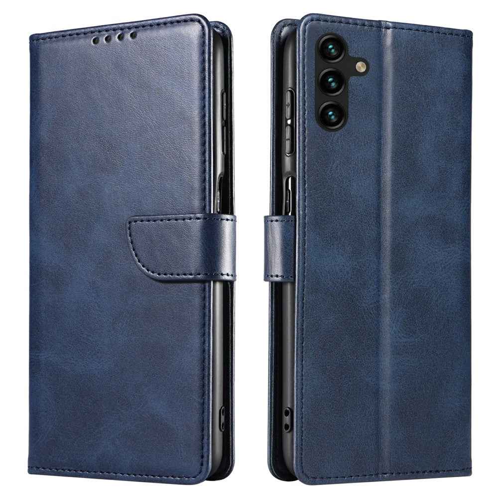 For Samsung Galaxy A57 5G Case Leather Stand Phone Shell with Magnetic Closure - Blue