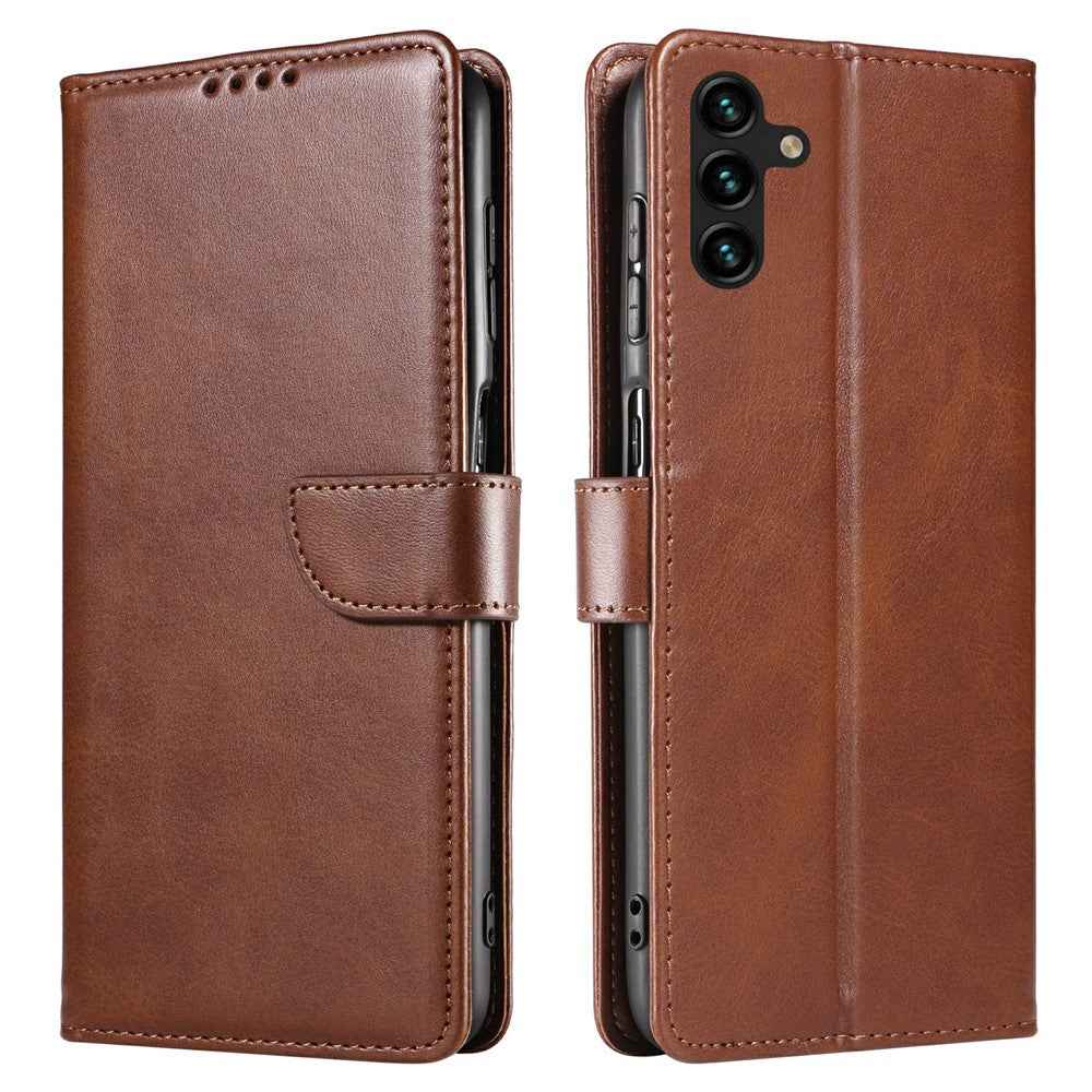 For Samsung Galaxy A57 5G Case Leather Stand Phone Shell with Magnetic Closure - Brown