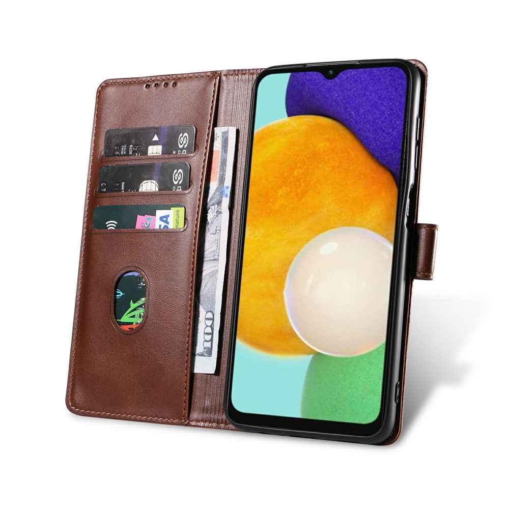 For Samsung Galaxy A57 5G Case Leather Stand Phone Shell with Magnetic Closure - Brown