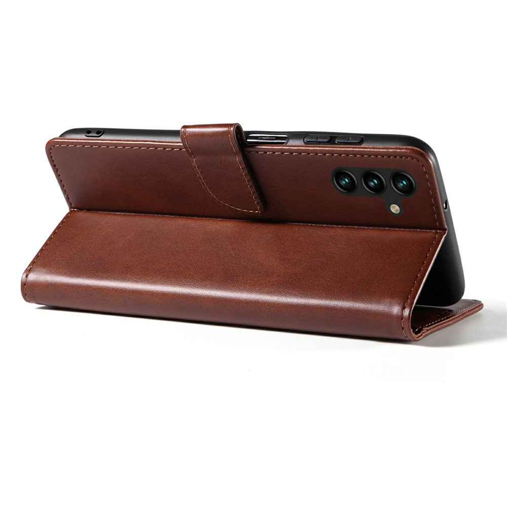 For Samsung Galaxy A57 5G Case Leather Stand Phone Shell with Magnetic Closure - Brown