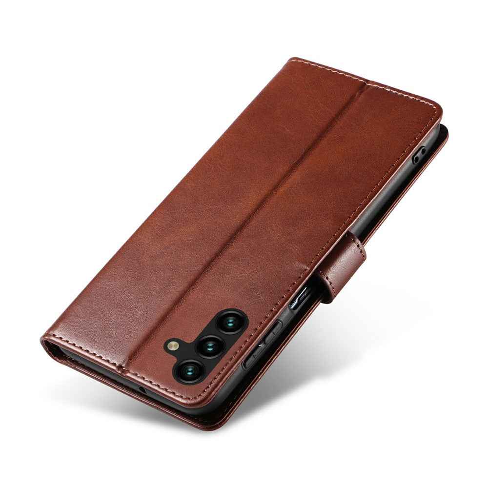 For Samsung Galaxy A57 5G Case Leather Stand Phone Shell with Magnetic Closure - Brown