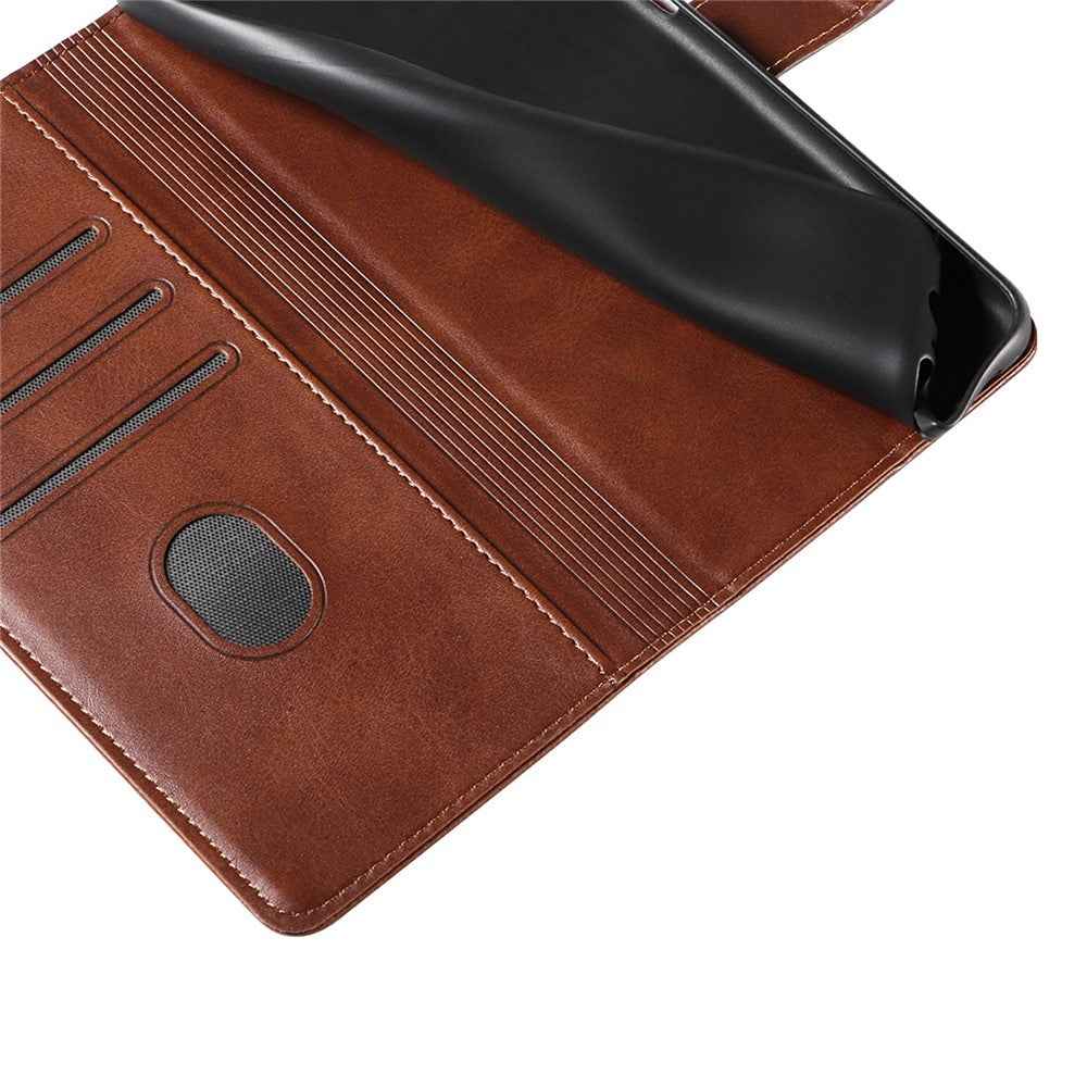 For Samsung Galaxy A57 5G Case Leather Stand Phone Shell with Magnetic Closure - Brown