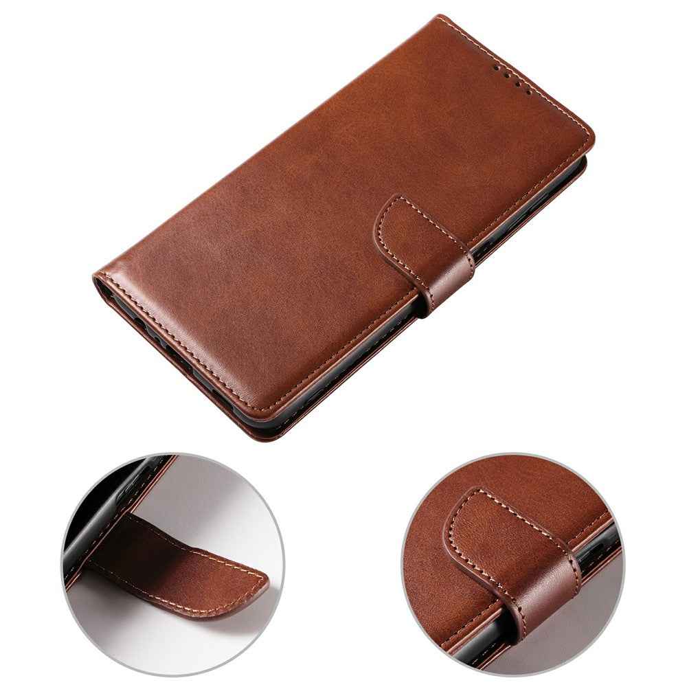 For Samsung Galaxy A57 5G Case Leather Stand Phone Shell with Magnetic Closure - Brown