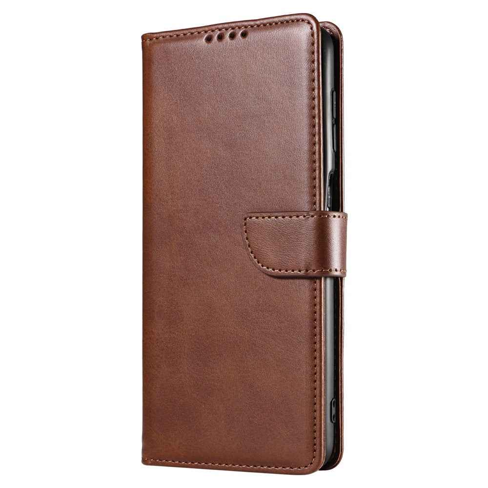 For Samsung Galaxy A57 5G Case Leather Stand Phone Shell with Magnetic Closure - Brown