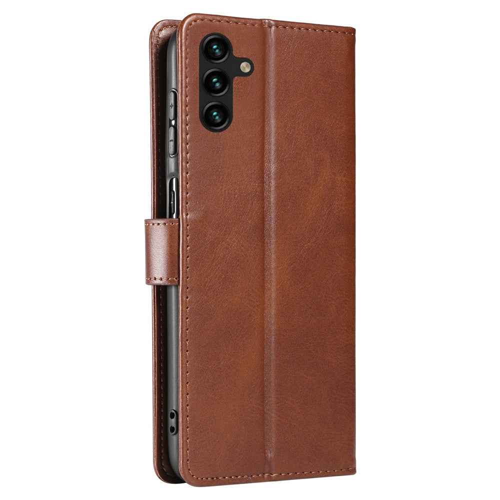 For Samsung Galaxy A57 5G Case Leather Stand Phone Shell with Magnetic Closure - Brown