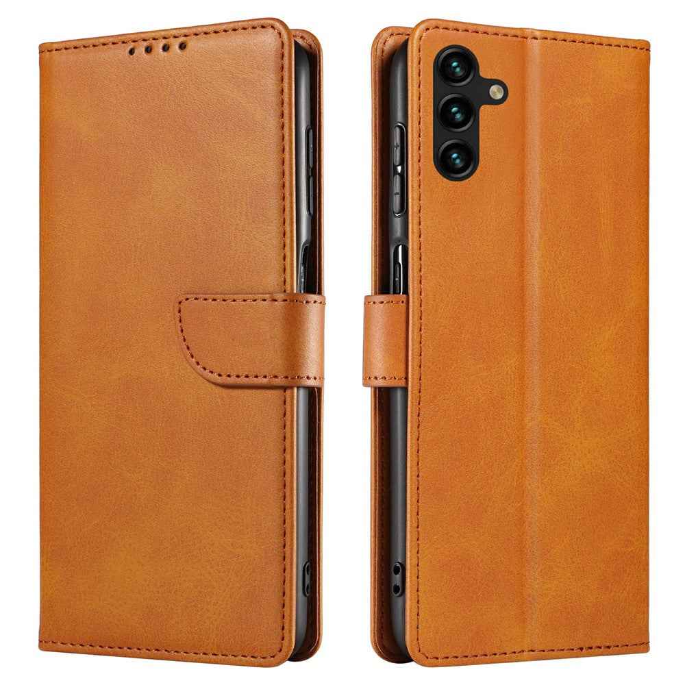 For Samsung Galaxy A57 5G Case Leather Stand Phone Shell with Magnetic Closure - Khaki