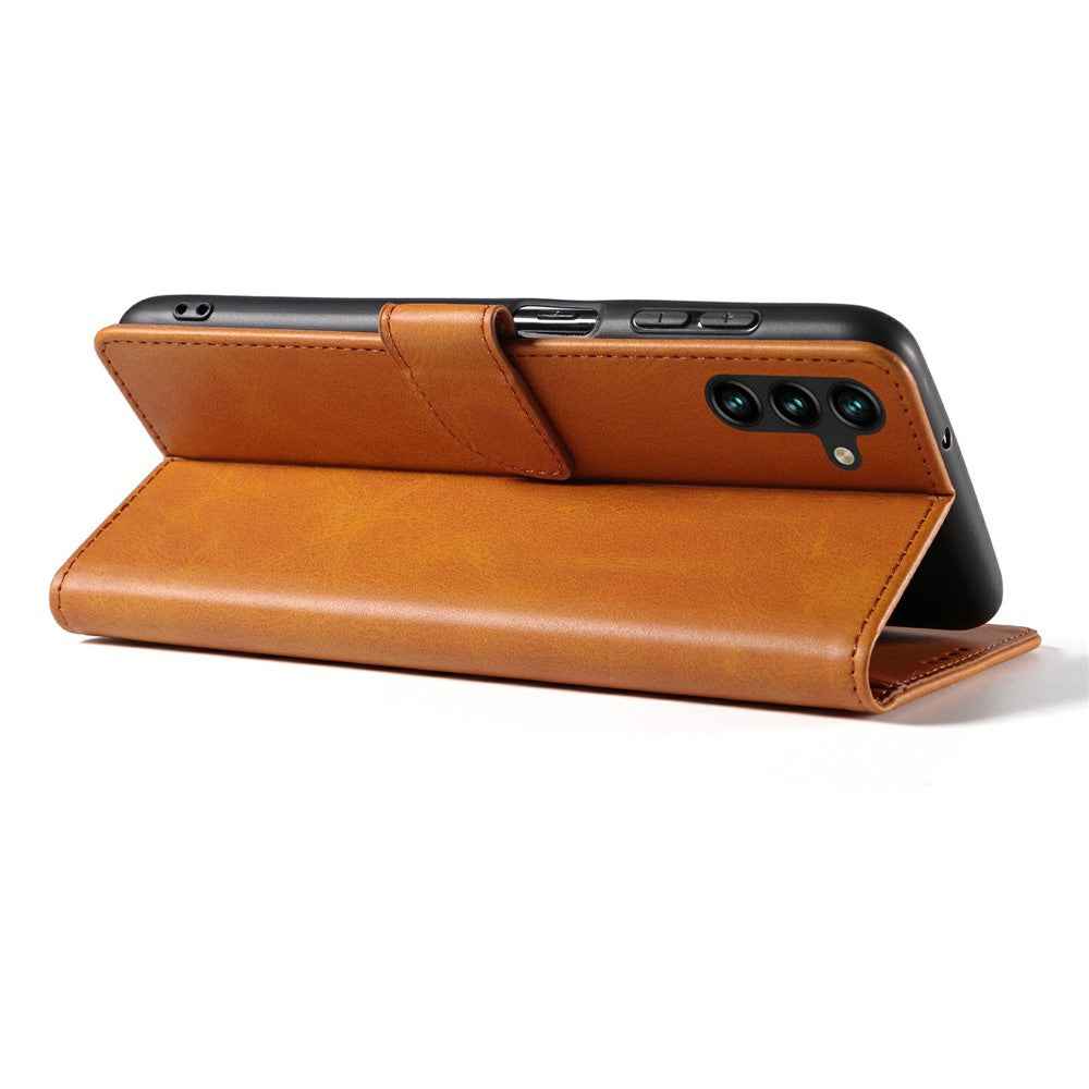 For Samsung Galaxy A57 5G Case Leather Stand Phone Shell with Magnetic Closure - Khaki