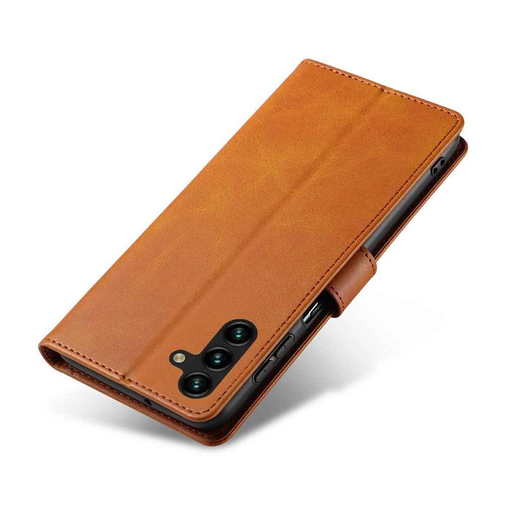 For Samsung Galaxy A57 5G Case Leather Stand Phone Shell with Magnetic Closure - Khaki