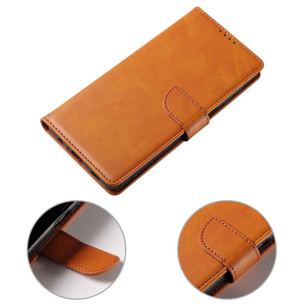 For Samsung Galaxy A57 5G Case Leather Stand Phone Shell with Magnetic Closure - Khaki