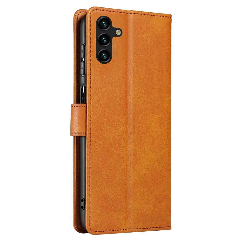 For Samsung Galaxy A57 5G Case Leather Stand Phone Shell with Magnetic Closure - Khaki