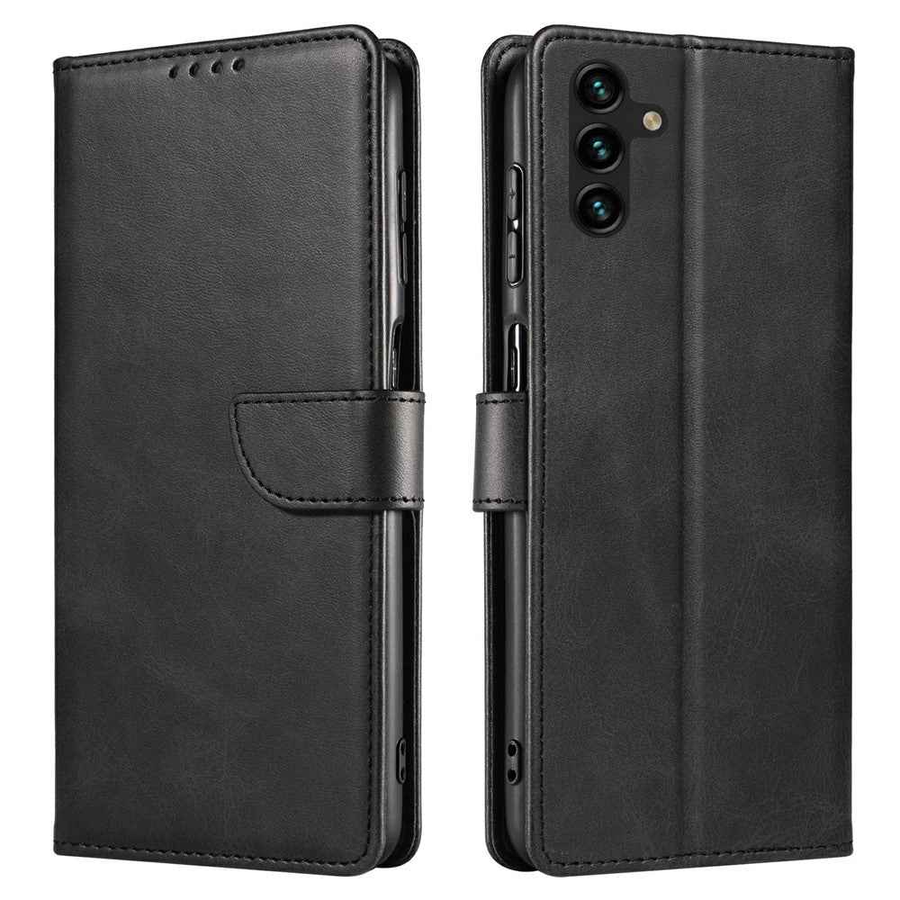 For Samsung Galaxy A57 5G Case Leather Stand Phone Shell with Magnetic Closure - Black