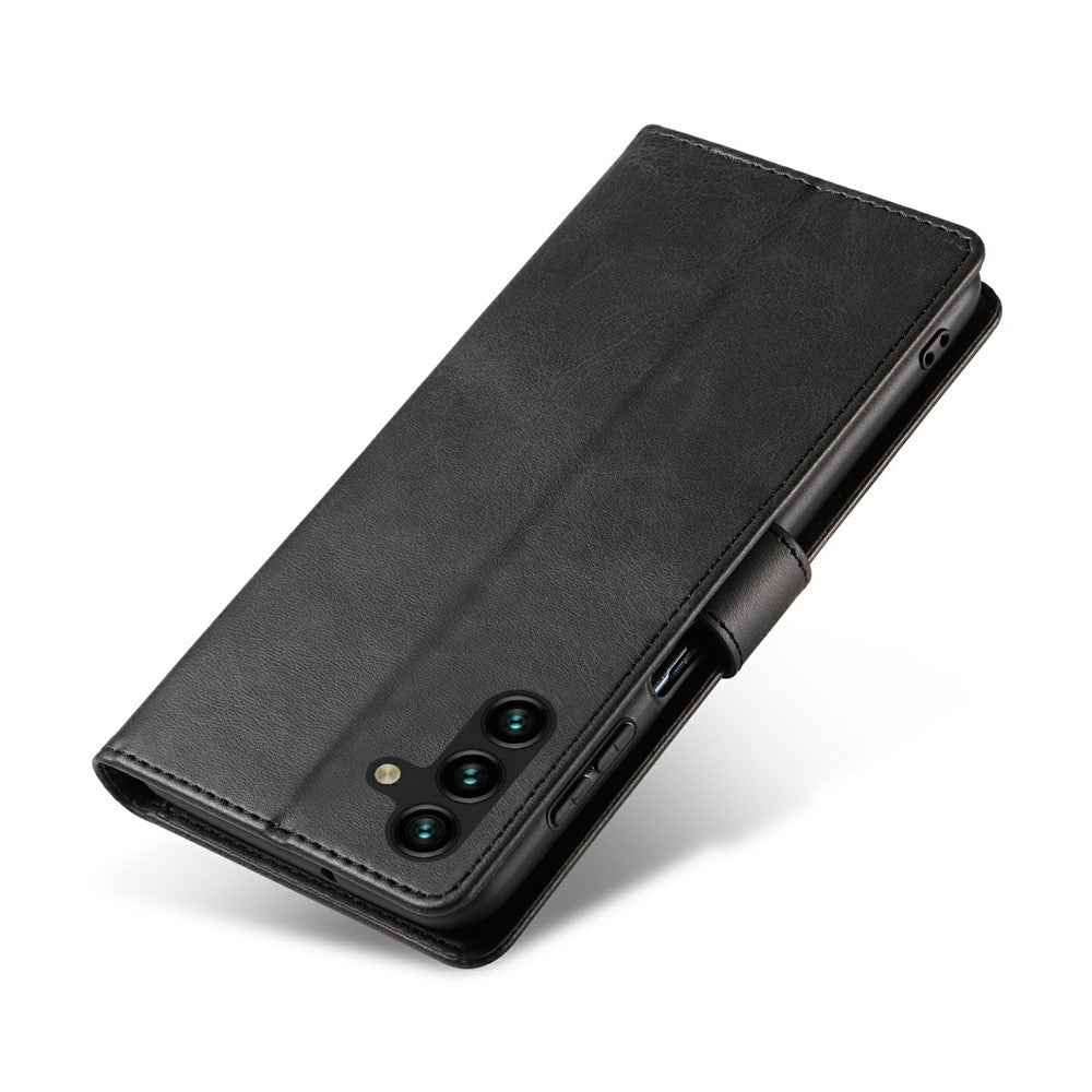 For Samsung Galaxy A57 5G Case Leather Stand Phone Shell with Magnetic Closure - Black