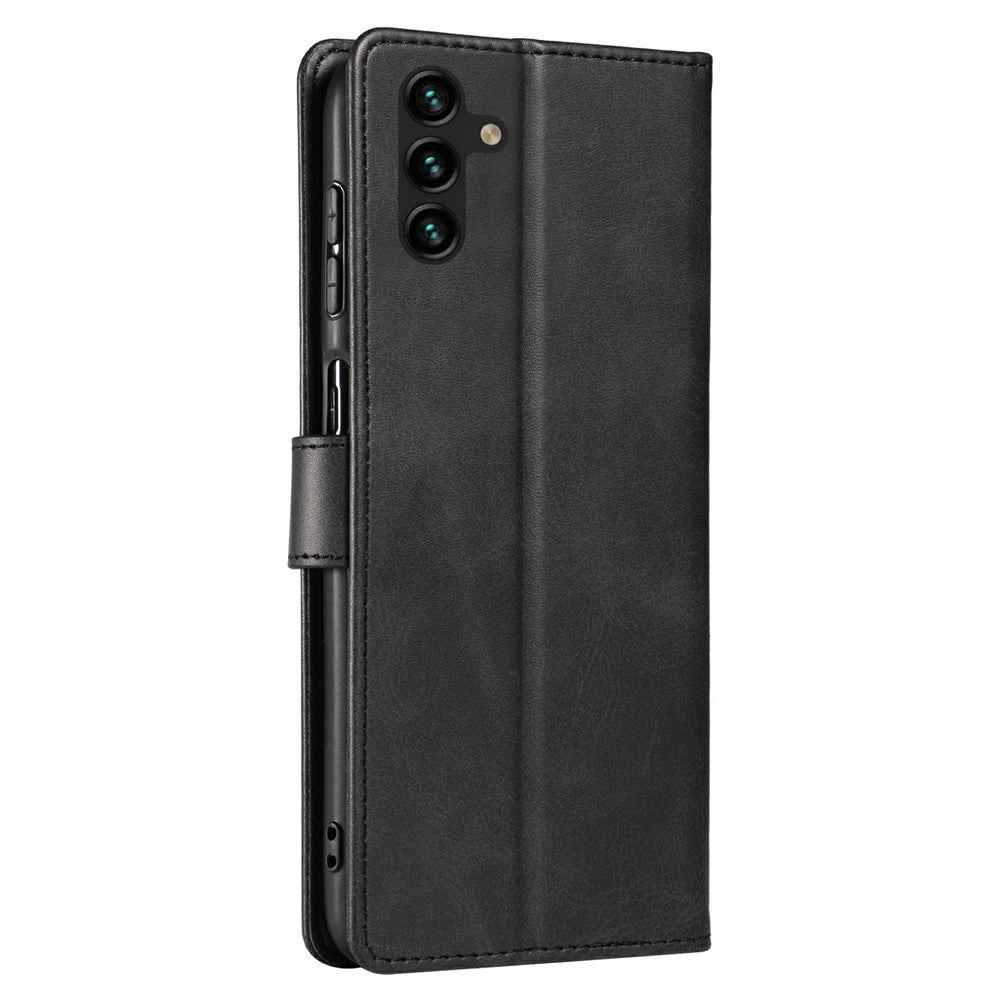 For Samsung Galaxy A57 5G Case Leather Stand Phone Shell with Magnetic Closure - Black