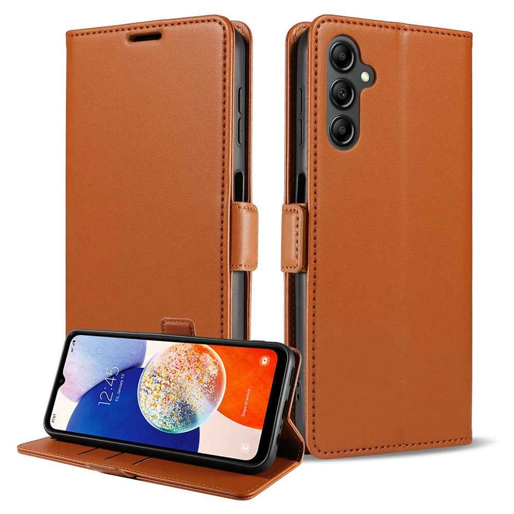 For Samsung Galaxy A57 5G Case Side Magnetic Clasp RFID Blocking Leather Phone Wallet Cover - Brown