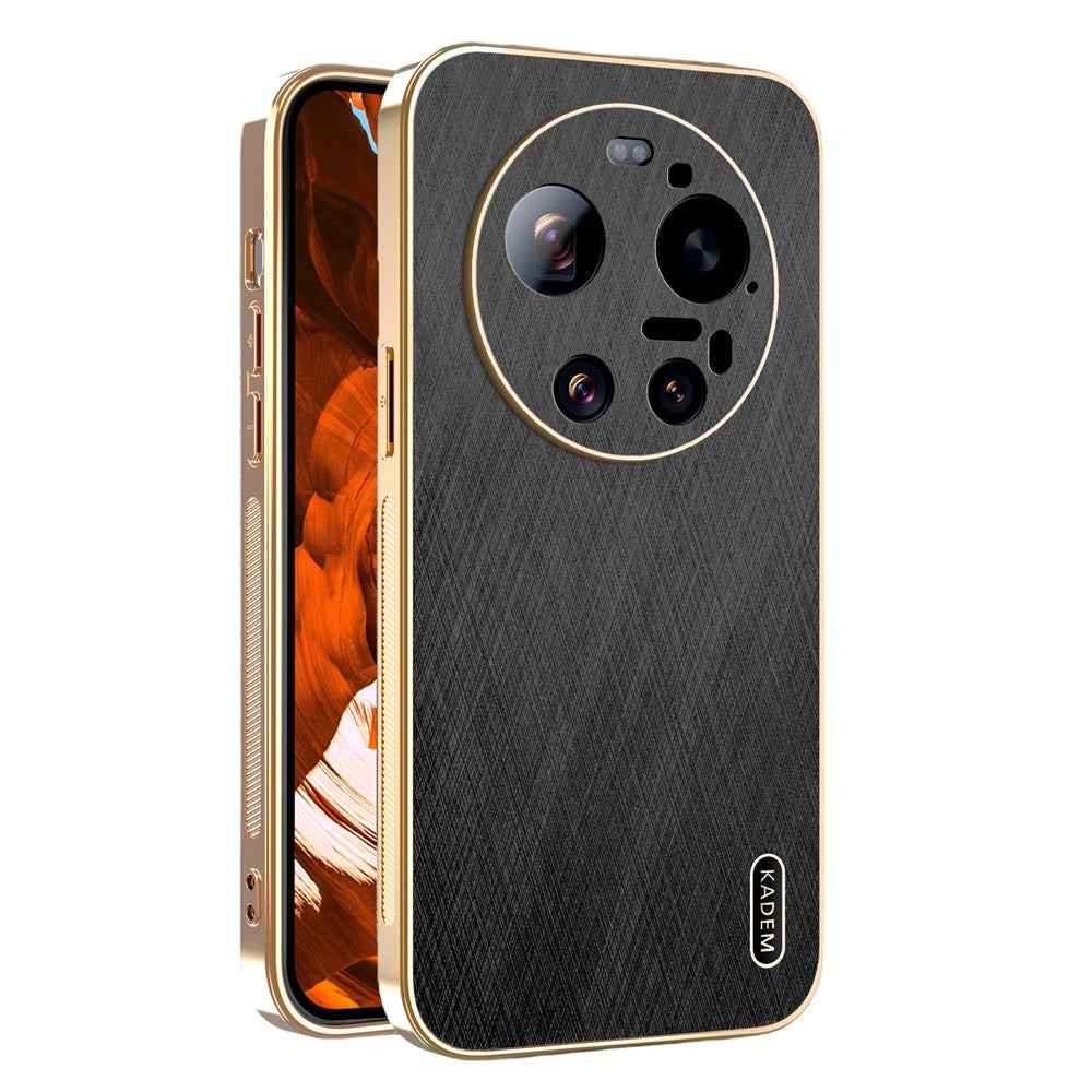 KADEM For Xiaomi 17 Ultra 5G Case Electroplating Silk Texture PU + TPU Phone Back Cover - Black