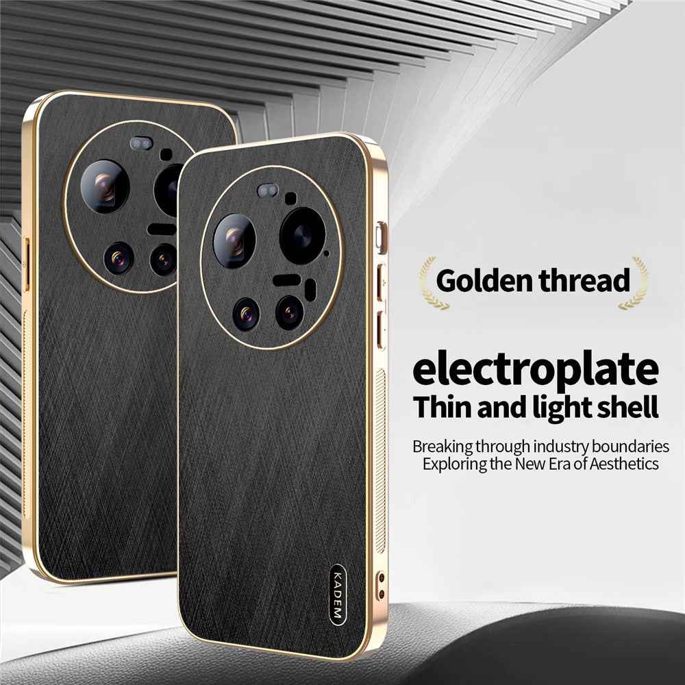KADEM For Xiaomi 17 Ultra 5G Case Electroplating Silk Texture PU + TPU Phone Back Cover - Black