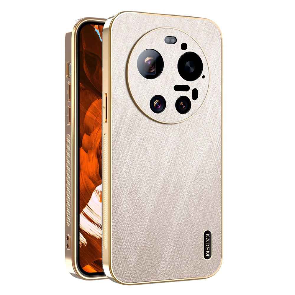 KADEM For Xiaomi 17 Ultra 5G Case Electroplating Silk Texture PU + TPU Phone Back Cover - Gold