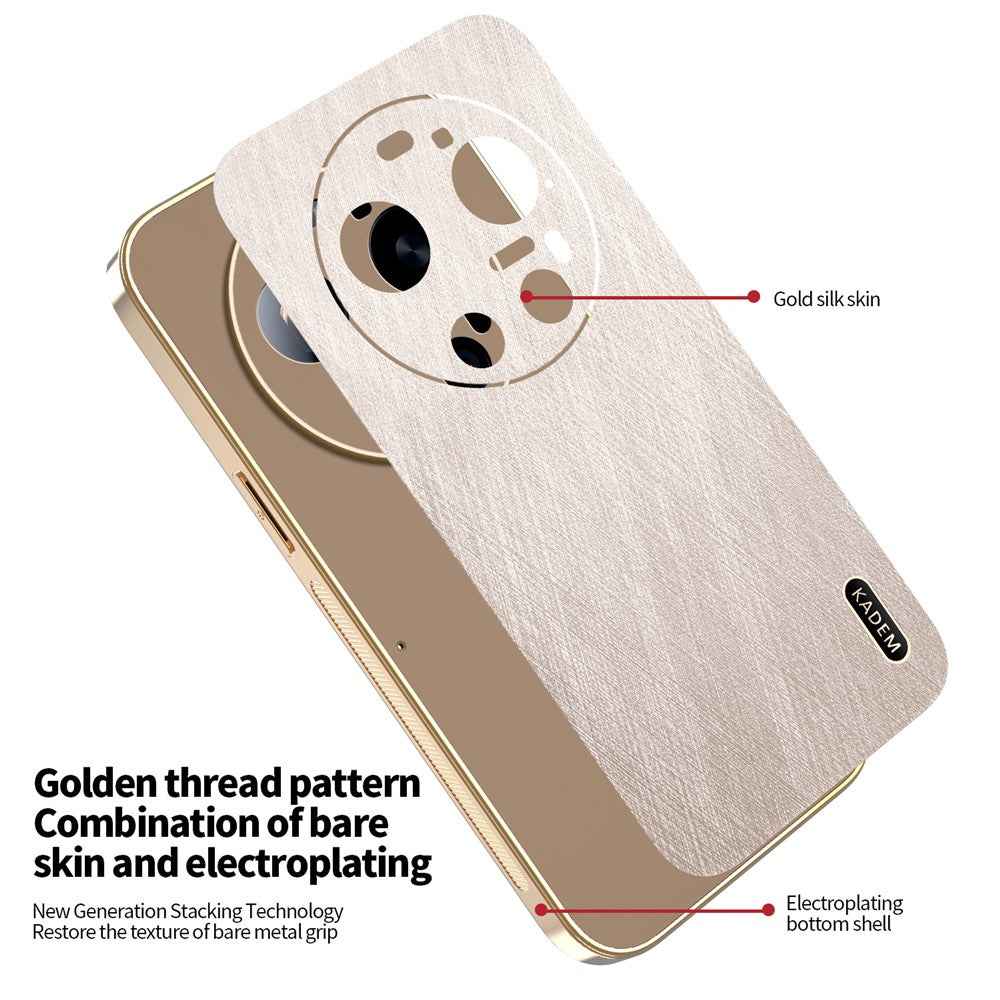 KADEM For Xiaomi 17 Ultra 5G Case Electroplating Silk Texture PU + TPU Phone Back Cover - Gold