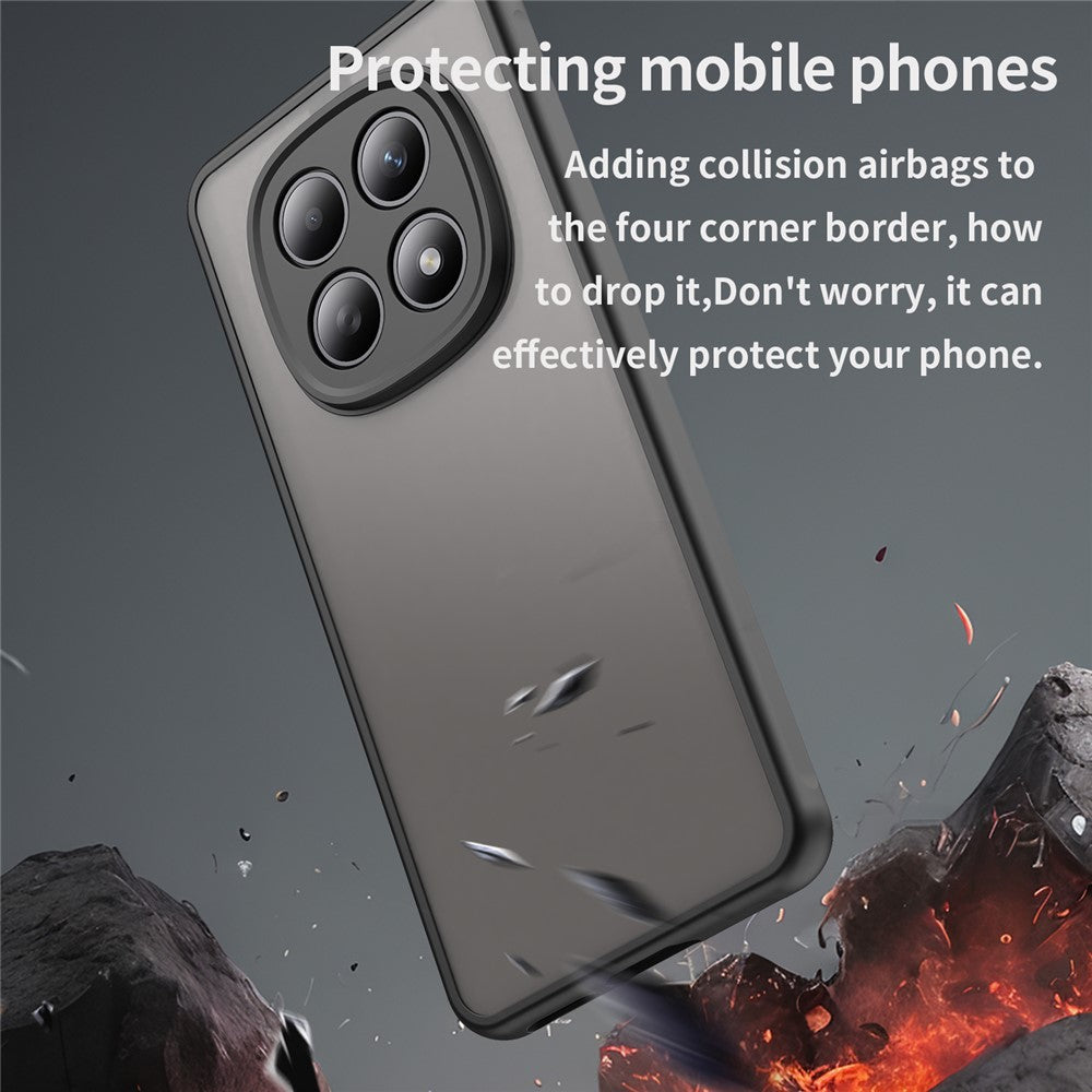 For Xiaomi Poco M8 5G / Redmi Note 15 5G (Global) / 15 4G (Global) Case Drop Proof Airbags Frosted Translucent PC + TPU Phone Back Cover - Black