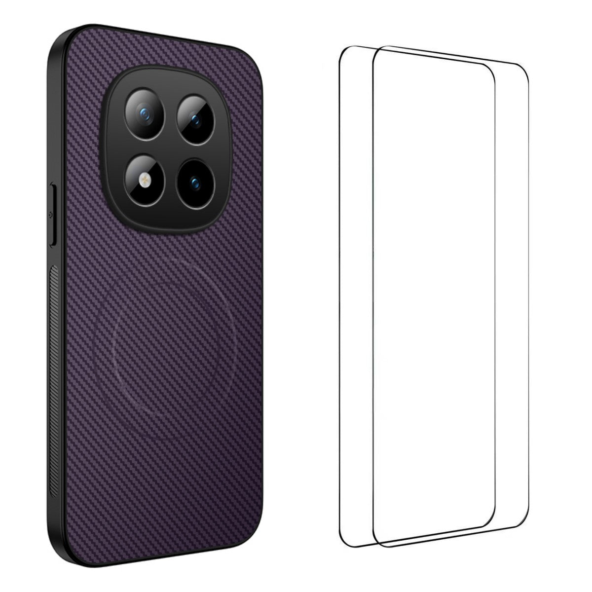 For Xiaomi Poco M8 5G / Redmi Note 15 5G (Global) Magnetic Case WANLONFENG TQ1 Series Carbon Fiber Texture PC TPU Phone Cover with 2Pcs Screen Films - Purple
