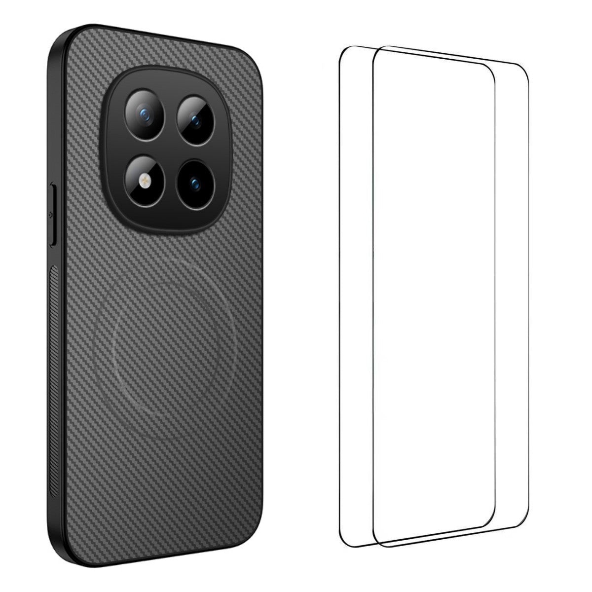 For Xiaomi Redmi Note 15 4G (Global) Magnetic Case WANLONFENG TQ1 Series Carbon Fiber Texture PC TPU Phone Cover with 2Pcs Screen Films - Grey