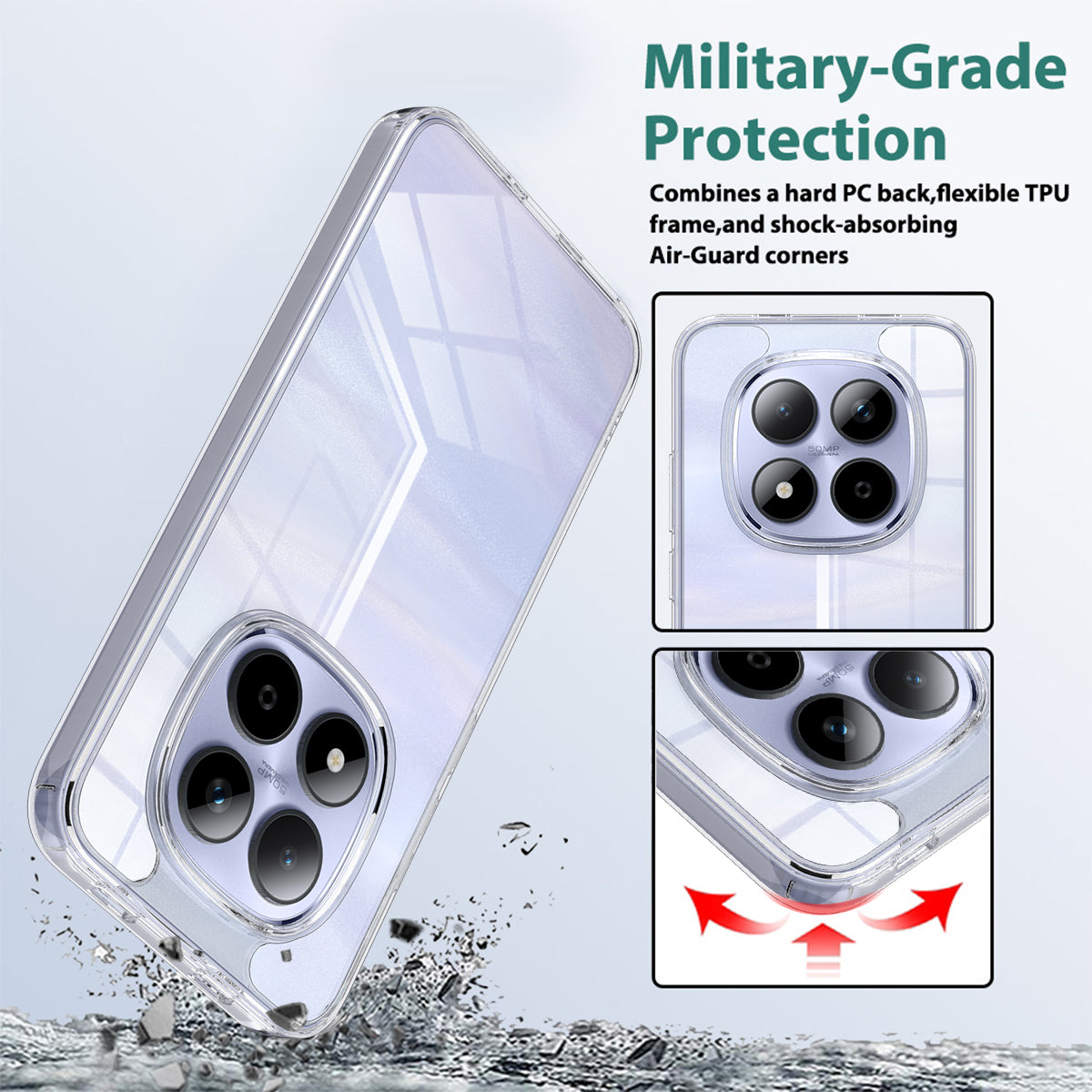 For Xiaomi Redmi Note 15 Pro 5G (Global) Clear Phone Case TPU+Acrylic Shockproof Phone Back Cover - Clear