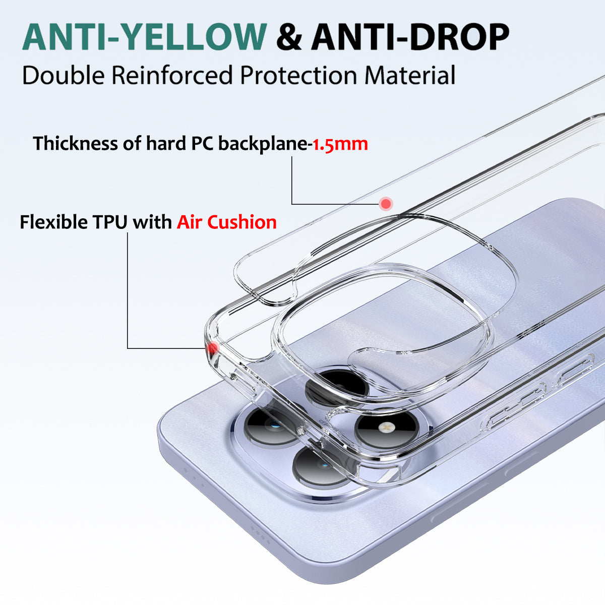 For Xiaomi Redmi Note 15 Pro 5G (Global) Clear Phone Case TPU+Acrylic Shockproof Phone Back Cover - Clear