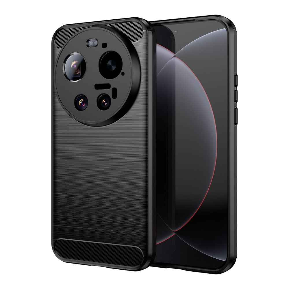 For Xiaomi 17 Ultra 5G TPU Case Protective Phone Cover Carbon Fiber Texture Brushed - Black