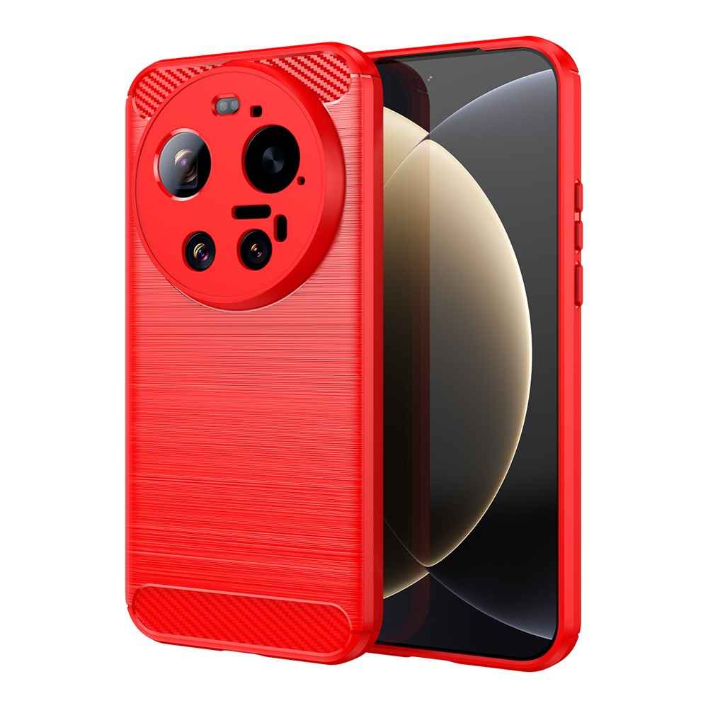 For Xiaomi 17 Ultra 5G TPU Case Protective Phone Cover Carbon Fiber Texture Brushed - Red