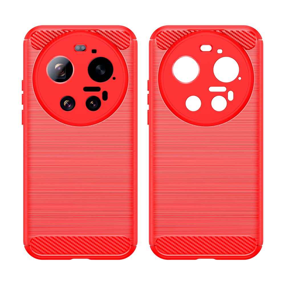 For Xiaomi 17 Ultra 5G TPU Case Protective Phone Cover Carbon Fiber Texture Brushed - Red