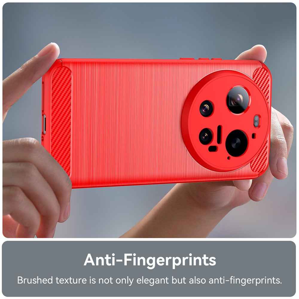 For Xiaomi 17 Ultra 5G TPU Case Protective Phone Cover Carbon Fiber Texture Brushed - Red
