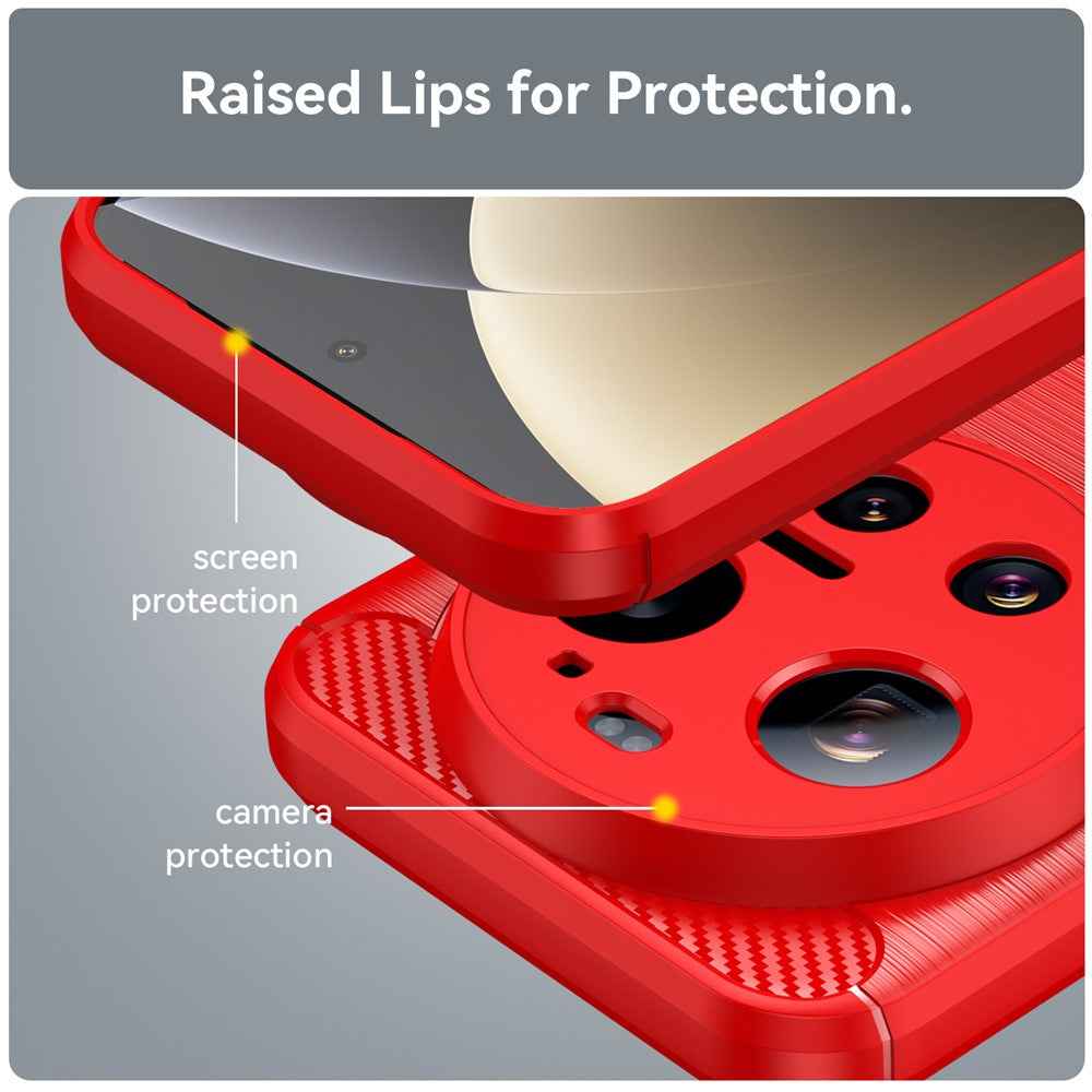 For Xiaomi 17 Ultra 5G TPU Case Protective Phone Cover Carbon Fiber Texture Brushed - Red